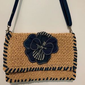 Kristine Accessories Straw Bag With denim Trim